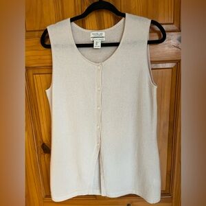 Rachel Zoe Light Beige Sleeveless Button-Front Cashmere Tank